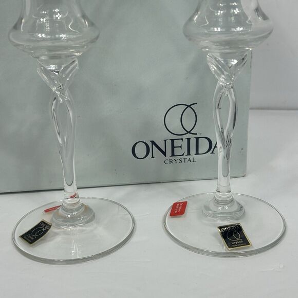 Oneida Crystal Open Twist Toujours 7" CandleStick Holders With Box 016 235 NOS - Picture 7 of 14